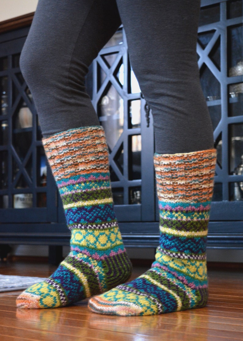 Blue Namche Room Socks , Hand_knitted. Fully Fleece-Lined, Warm and Cozy Room Socks. image 1