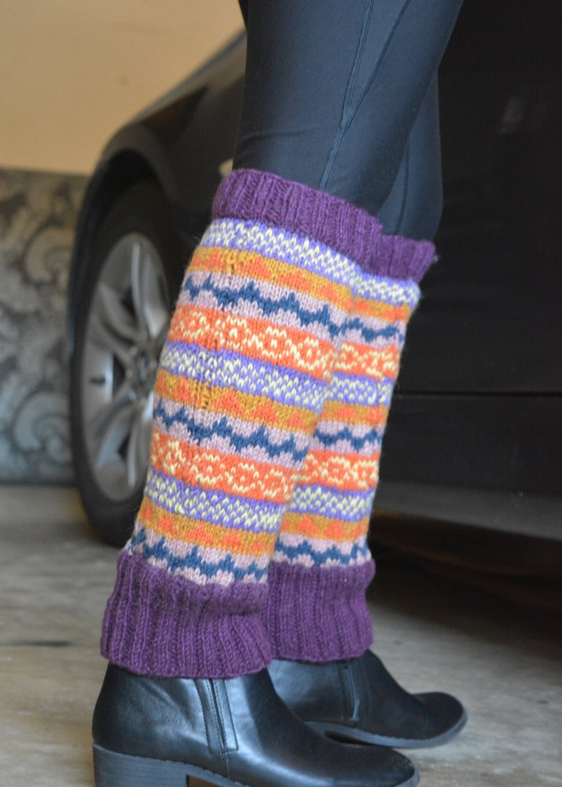 Purple Namche Leg warmers, Hand-Knitted with Fleece Lining, Comfy and Warm, Gift of Love and warmth, image 1