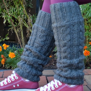 Charcoal Cable Knit Leg warmers, Hand Knitted with Fleece Lining, Comfy and Warm, Perfect for cold winter days image 1