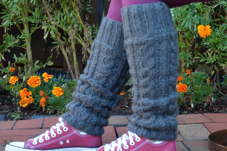 Charcoal Cable Knit Leg warmers, Hand Knitted with Fleece Lining, Comfy and Warm, Perfect for cold winter days image 1