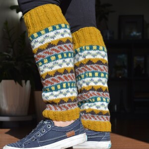 Namche Leg warmers , Hand-Knitted with Fleece Lining, Comfy and Warm. Perfect for cold winter days Mustard