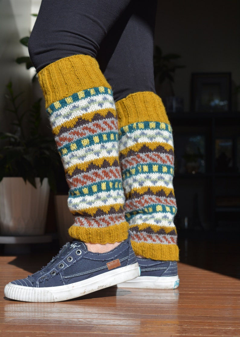 Namche Leg warmers , Hand-Knitted with Fleece Lining, Comfy and Warm. Perfect for cold winter days Mustard