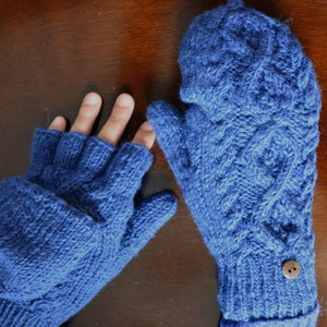 Cable Knit Convertible Mitten, Hand Knit winter gloves with Fleece Lining, Comfy and Warm. image 2