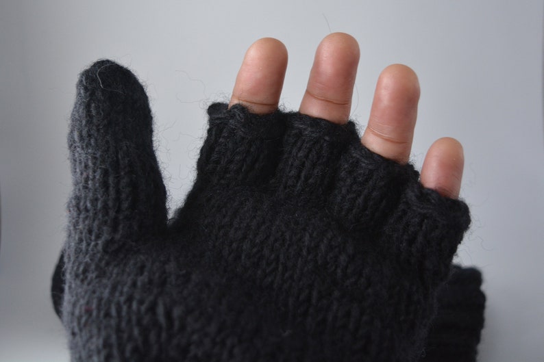 Men Convertible Mitten Hand Knit Winter Gloves With Fleece Etsy