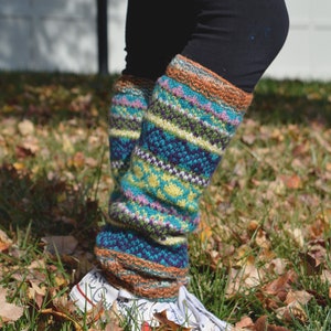 Namche Leg warmers , Hand-Knitted with Fleece Lining, Comfy and Warm. Perfect for cold winter days Blue
