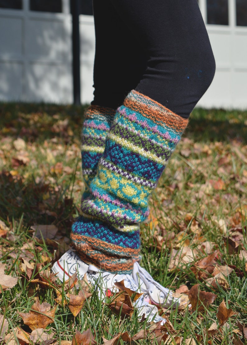 Namche Leg warmers , Hand-Knitted with Fleece Lining, Comfy and Warm. Perfect for cold winter days Blue