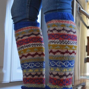 Namche Leg warmers , Hand-Knitted with Fleece Lining, Comfy and Warm. Perfect for cold winter days Royal