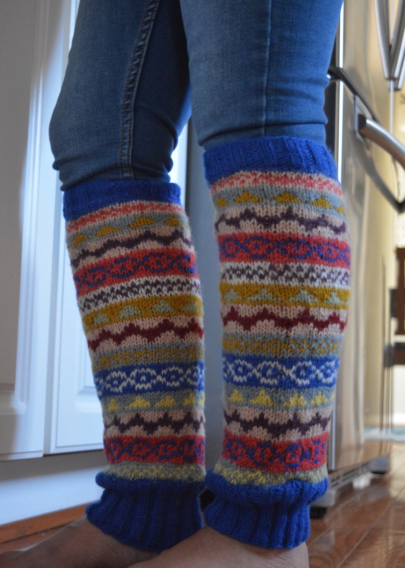 Namche Leg warmers , Hand-Knitted with Fleece Lining, Comfy and Warm. Perfect for cold winter days Royal