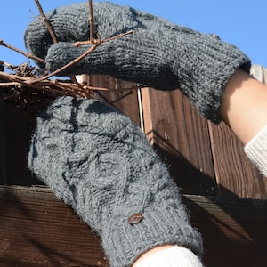 Cable Knit Convertible Mitten, Hand Knit winter gloves with Fleece Lining, Comfy and Warm. image 6