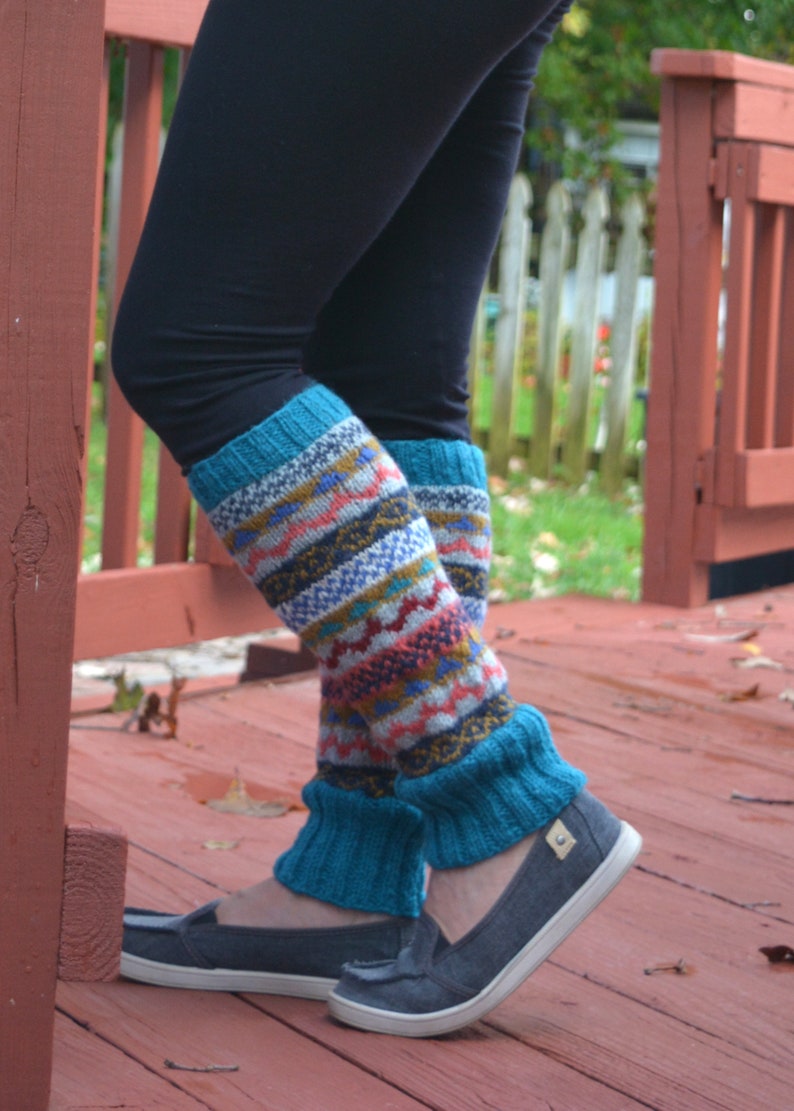 Namche Leg warmers , Hand-Knitted with Fleece Lining, Comfy and Warm. Perfect for cold winter days Turquoise