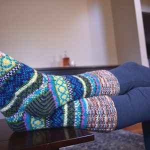 Blue Namche Room Socks , Hand_knitted. Fully Fleece-Lined, Warm and Cozy Room Socks. image 4
