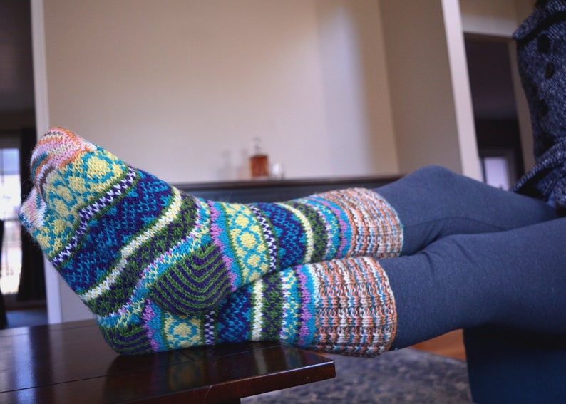 Blue Namche Room Socks , Hand_knitted. Fully Fleece-Lined, Warm and Cozy Room Socks. image 4
