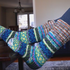 Blue Namche Room Socks , Hand_knitted. Fully Fleece-Lined, Warm and Cozy Room Socks. image 3
