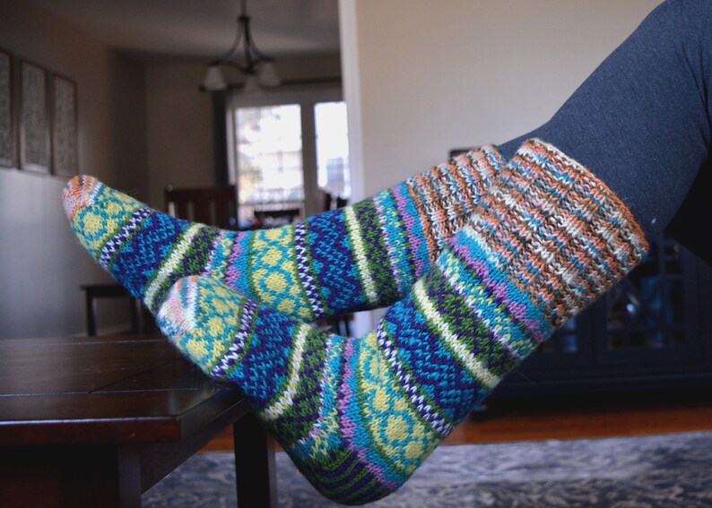 Blue Namche Room Socks , Hand_knitted. Fully Fleece-Lined, Warm and Cozy Room Socks. image 3