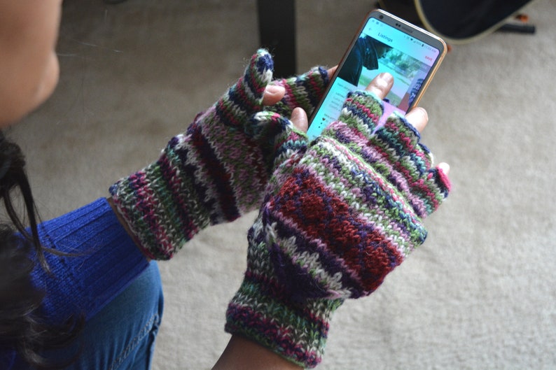 Namche Hand Knit Convertible Mitten, winter gloves with Fleece Lining, Comfy and Warm. Red