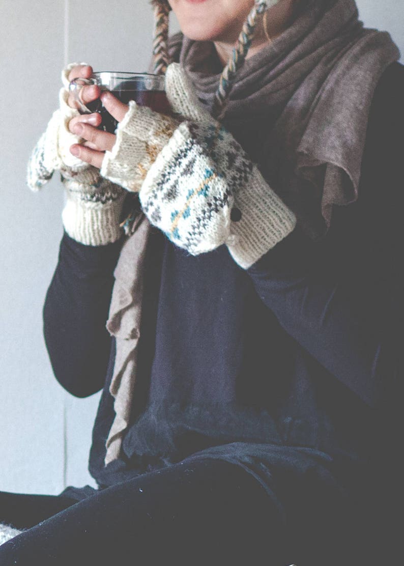 Namche Hand Knit Convertible Mitten, winter gloves with Fleece Lining, Comfy and Warm. image 1