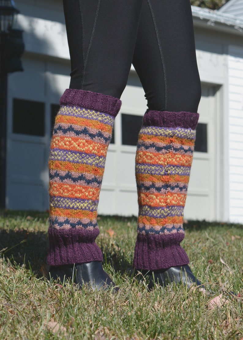 Purple Namche Leg warmers, Hand-Knitted with Fleece Lining, Comfy and Warm, Gift of Love and warmth, image 3