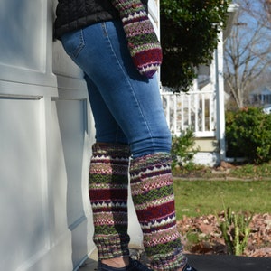 Namche Leg warmers , Hand-Knitted with Fleece Lining, Comfy and Warm. Perfect for cold winter days Red