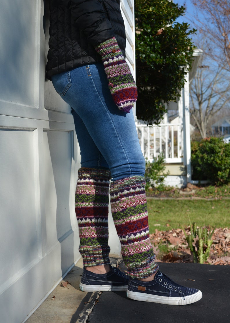 Namche Leg warmers , Hand-Knitted with Fleece Lining, Comfy and Warm. Perfect for cold winter days Red