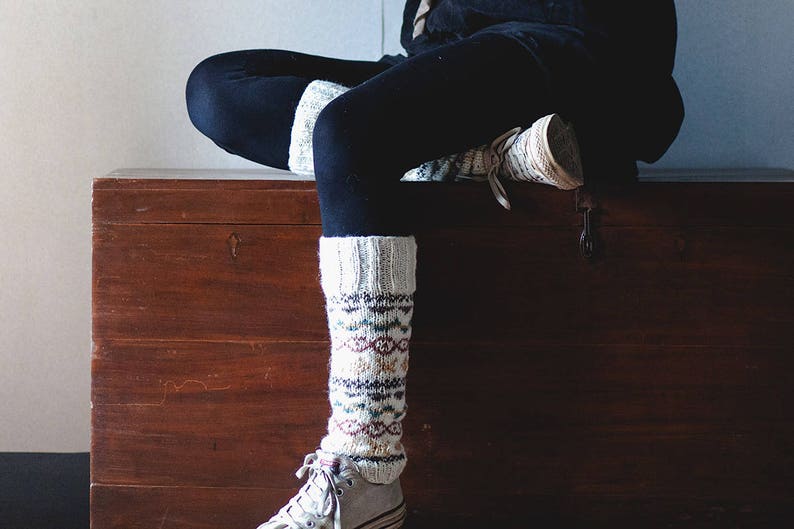 Namche Leg warmers , Hand-Knitted with Fleece Lining, Comfy and Warm. Perfect for cold winter days Ivory