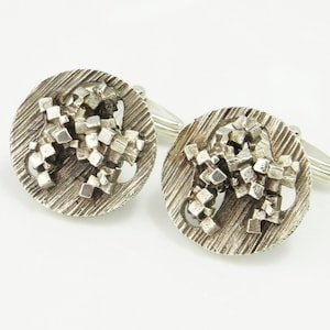 Vintage Silver Cufflinks Geometric Cuff Links with Box Unisex Gifts Cufflinks