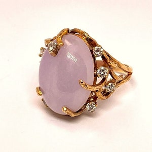 Lavender Jade Ring Jade Cabochon Ring Natural Untreated Jade Ring Jade Diamond Ring 14K Gold Ring Violet Jadeite Ring Jewelry Modernist Ring