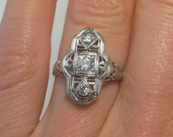 Art Deco Diamond Ring 1920s Diamond Engagement Ring Old Cut Diamond Ring Old Euro Cut Diamond Ring Three Stone Diamond Ring 12K White Gold