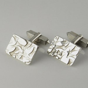 Vintage Silver Cufflinks Geometric Cuff Links with Box Unisex Gifts Cufflinks