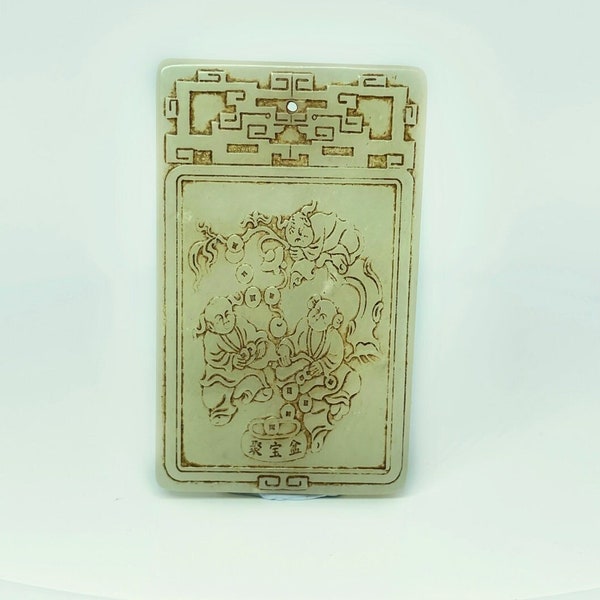 Antique Chinese Jade Plaque Pendant w. Report Qing Dynasty Chinese Jade Pendant Money Tree Children