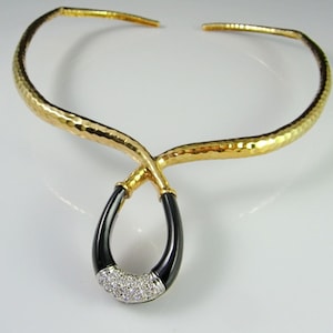 Grote gouden ketting Onyx diamanten kraag ketting diamant choker bruiloft ketting bruids ketting modernistische ketting modernistische 14 kt gouden sieraden