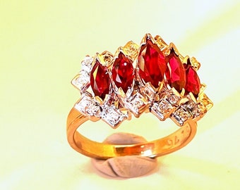 Ruby Engagement Ring Unheated Ruby Ring Natural Red Ruby Wedding Band 18K 18kt White Gold Vintage Ruby Diamond Ring Marquise Cut Ruby Band