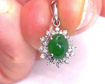 Dainty Jade Platinum Pendant Untreated Jade Pendant Jadeite Jade Diamond Pendant Platinum Vintage Jade Pendant Jade Birthstone Pendant