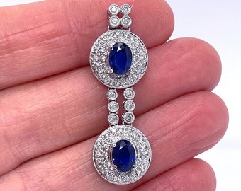 Unheated Deep Blue Sapphire Pendant Sapphire Diamond Pendant 18K White Gold Ceylon No Heat Sapphire Estate Pendant Anniversary Gift