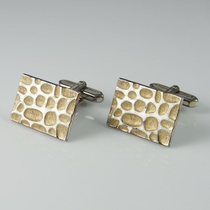 Strukturierte vergoldete Silber-Modernist-Vintage-Manschettenknöpfe, einzigartige Mid-Century-Geschenke, Schmuck-Manschettenknöpfe für den Jahrestag, den Bräutigam, den Jungen, den Freund, den Mann