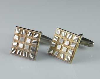 Facetted SILVER SQUARES Modernist Unique Cuff Links Cufflinks Jewelry Accessories Gifts for Him Husband Dad Fiance Brother Valentines Groom