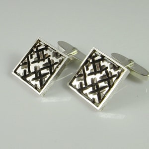 Vintage Unique Textured Square Silver Cuff Links Cufflinks Geometric Mid Century 1970s Jewelry Unique Vintage Cuff Links Accessories for Him