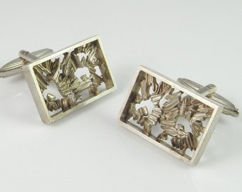 Vintage Silver Cufflinks Geometric Cuff Links with Box Unisex Gifts Cufflinks
