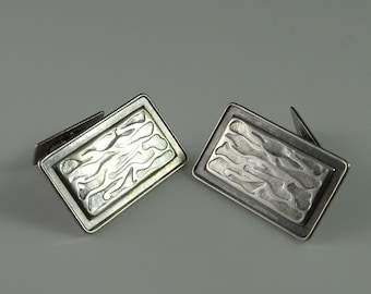 Art Deco Antique 1920s 1930s Rectagle Silver Cuff Links Unique Geometric Cufflinks as Gift with Box for Man Dad Groom Fiance Boyfriend