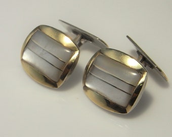 Mother of Pearl Gilt Silver Cufflinks MOP Inlay Cufflinks 1950s Cuff Links Mens Cufflinks Accessories Vintage Retro Modernist Cufflinks