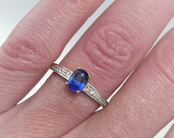 Unheated Cornflower Blue Sapphire Diamond Engagement Ring 18K White Gold Handmade Ceylon Sapphire Birthstone Ring Estate Sapphire Jewelry