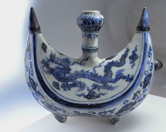 Xuande Blue and White Ming Dynasty Porcelain Pilgrim Flask Crescent Moon Six Character Mark Period 1426 to 1435 15th Century Porcelain