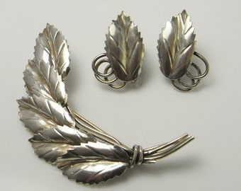 Art Deco Pin Earrings Unique Leaf Earrings Brooch Hand Made Sterling Silver 1920s Earrings 1930s Earrings 1940s Earrings R3230