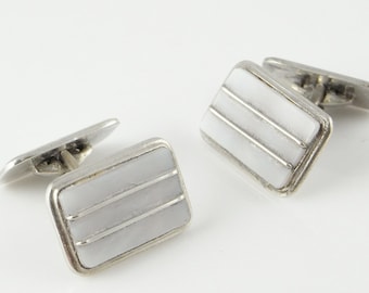 Vintage Silver Cufflinks Geometric Cuff Links with Box Unisex Gifts Cufflinks