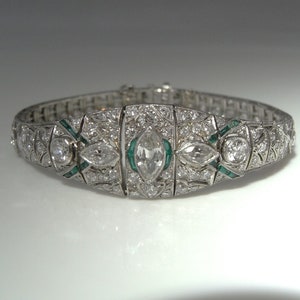 Art Deco Platinum Emerald Diamond Bracelet Art Deco Antique Diamond Jewelry Bracelet Bangle 1920s 1930s Jewelry Bracelet Wedding Anniversary