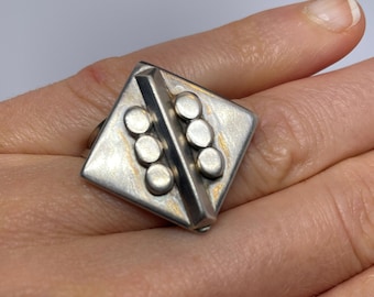 Modernist Silver Ring Sterling Silver Mid Century Ring Abstract Ring Square Ring Unisex Rings 1970s Ring Gift Ring Silver Cocktail Ring