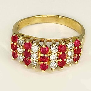 Geometrischer Rubin Diamant Ring Gestreifter 14K Gold Ring 1970er Jahre Unerhitzter Rubin Ring Hübscher Rubin Verlobungsring Jubiläum Vintage Rubin Ring