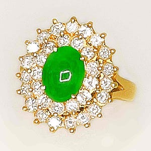 Exceptional Green Jade Diamond 18K Gold Ring One of a Kind Jadeite Ring Jade Diamond Halo Engagement Anniversary Ring