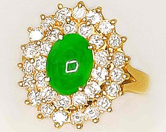 本物の翡翠ダイヤモンドリング、ライトグリーンの翡翠結婚指輪
