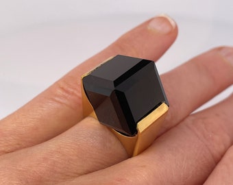 BIG Smoky Quartz Cube Ring  Sterling Silver 925 Rings Unisex Rings Jewelry Modernist Rings Mid Century Rings Jewelry Geometric Ring Jewelry