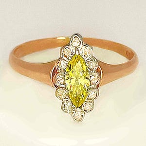 Georgian Ring French Antique Diamond Ring Victorian Diamond Ring Fancy Rose Cut & Yellow Diamond Engagement Ring 19th Century Diamond Ring image 8